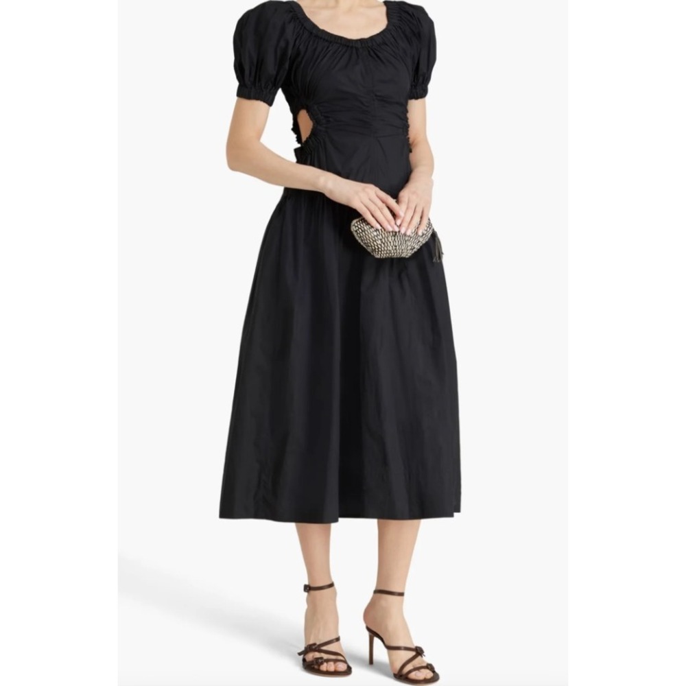 ULLA JOHNSON 100% Cotton Golda Side Cutout Poplin Midi Dress Black Women‎ Size 2